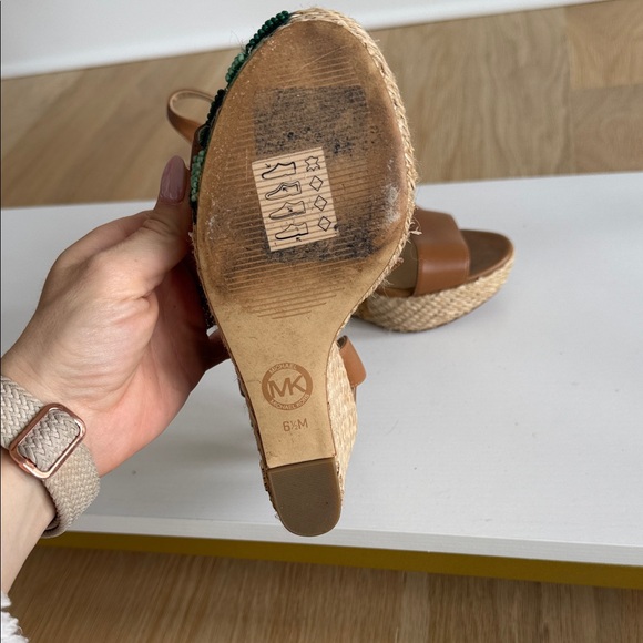 Michael Kors Tan and Green Wedge Sandals - Picture 3 of 3